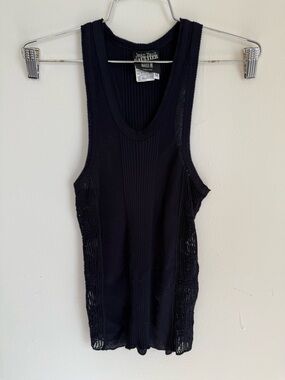Jean Paul Gaultier Maille Femme Sheer Panel Ribbed Tank Top Navy M